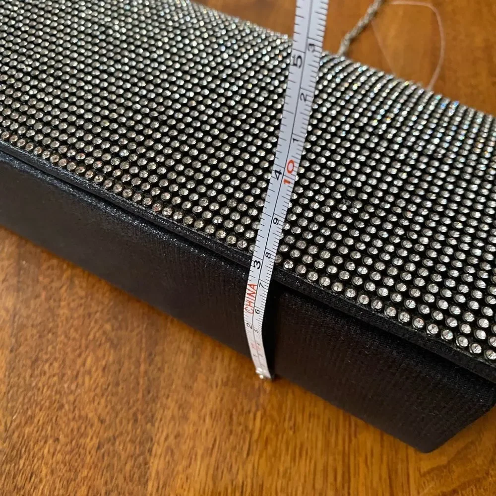 NWT Black and Silver Women's Rhinestone Clutch with Silver Chain Strap